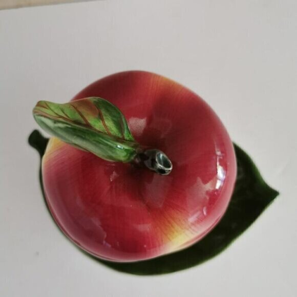 Vintage ESD Japan Apple Shaped Jam Jar Lidded Honey Pot Ceramic Lefton Leaf - Picture 4 of 8